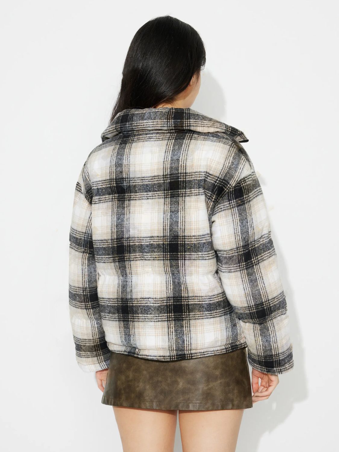 Plaid Zip Up Long Sleeve Jacket-Angel Casuals