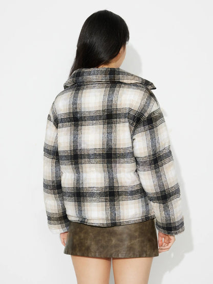 Plaid Zip Up Long Sleeve Jacket-Angel Casuals