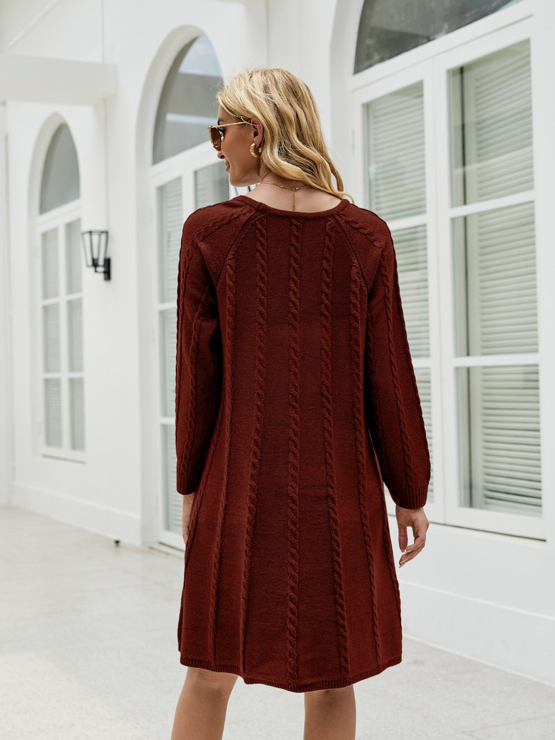 Cable-Knit Long Sleeve Sweater Dress-Angel Casuals