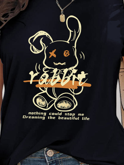 Rabbit Graphic Round Neck Short Sleeve T-Shirt-Angel Casuals