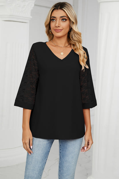 V-Neck Three-Quarter Sleeve Top-Angel Casuals