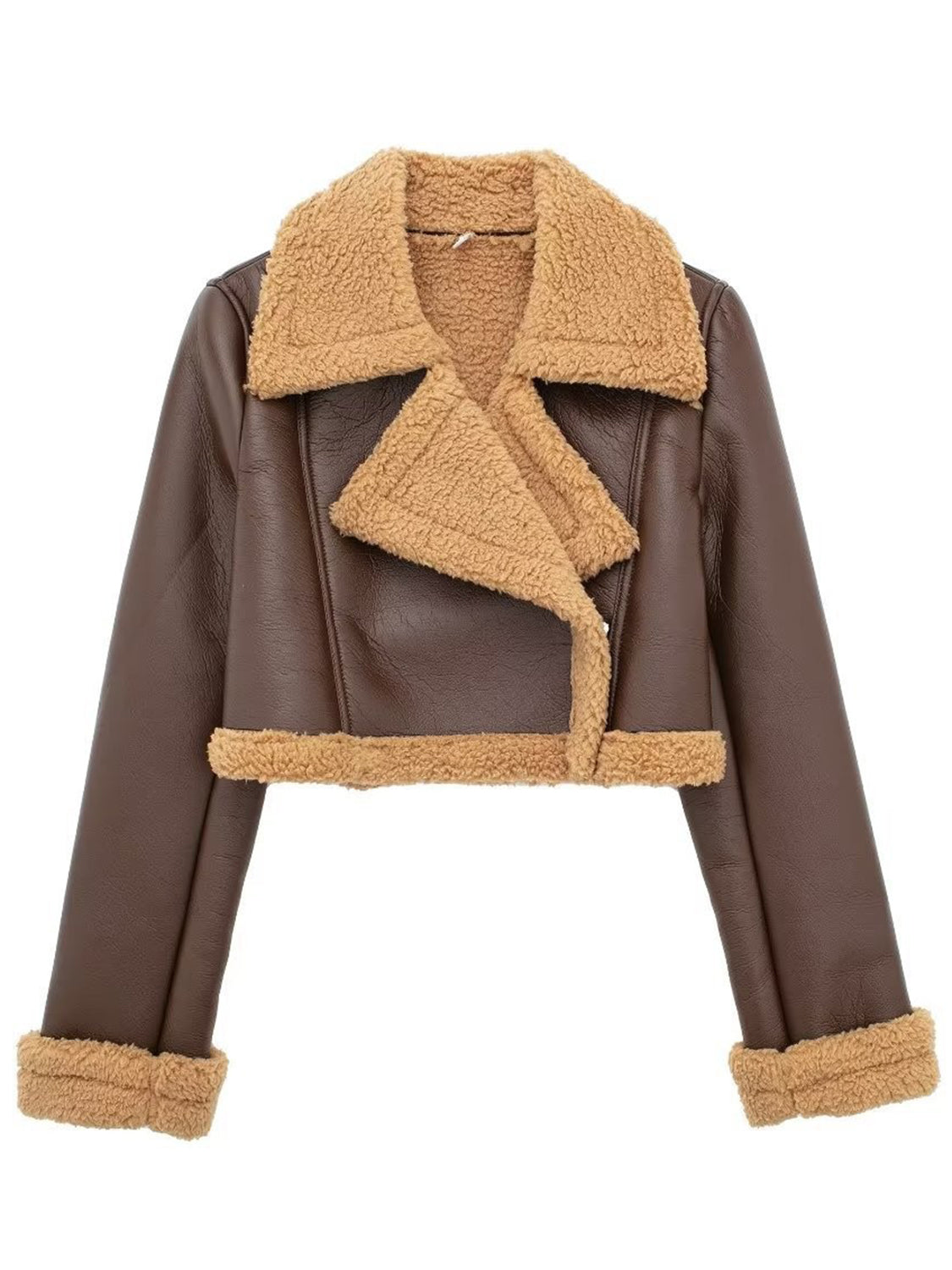 Collared Neck Long Sleeve Plush Cropped Jacket-Angel Casuals