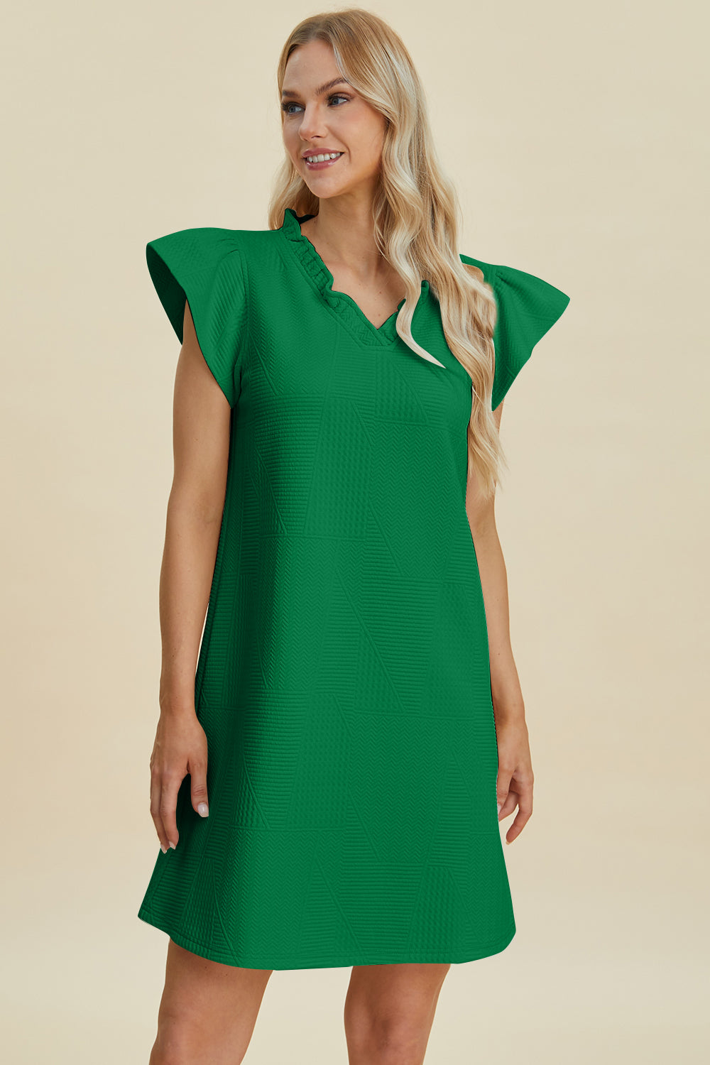 Double Take Full Size Ruffled V-Neck Cap Sleeve Dress-Angel Casuals