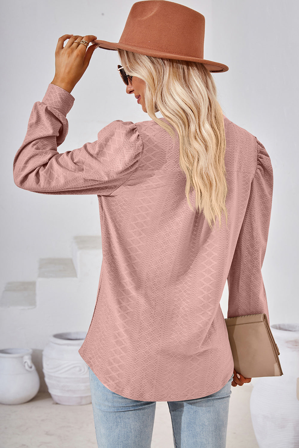 Ruched Notched Long Sleeve T-Shirt-Angel Casuals