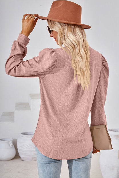 Ruched Notched Long Sleeve T-Shirt-Angel Casuals