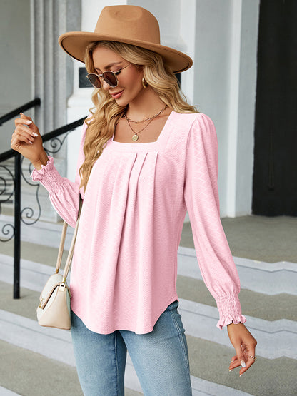 Square Neck Puff Sleeve Blouse-Angel Casuals