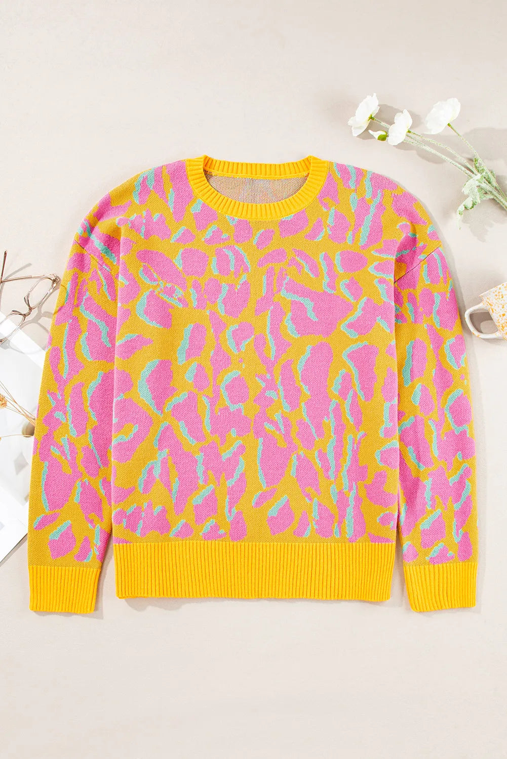 Contrast Round Neck Long Sleeve Sweater-Angel Casuals