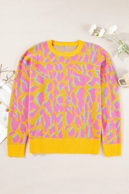 Contrast Round Neck Long Sleeve Sweater-Angel Casuals