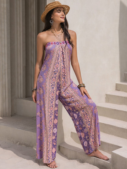 Tied Printed Tube Wide Leg Jumpsuit-Angel Casuals