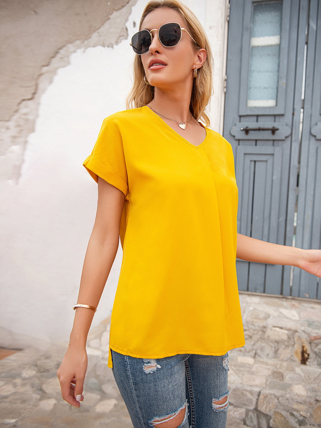 V-Neck Short Sleeve T-Shirt-Angel Casuals