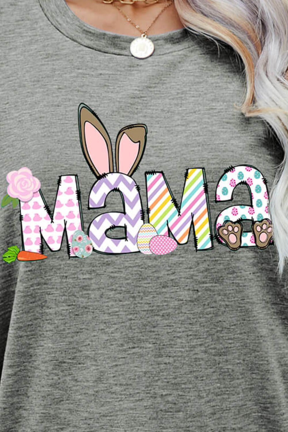 Easter MAMA Graphic Round Neck T-Shirt-Angel Casuals