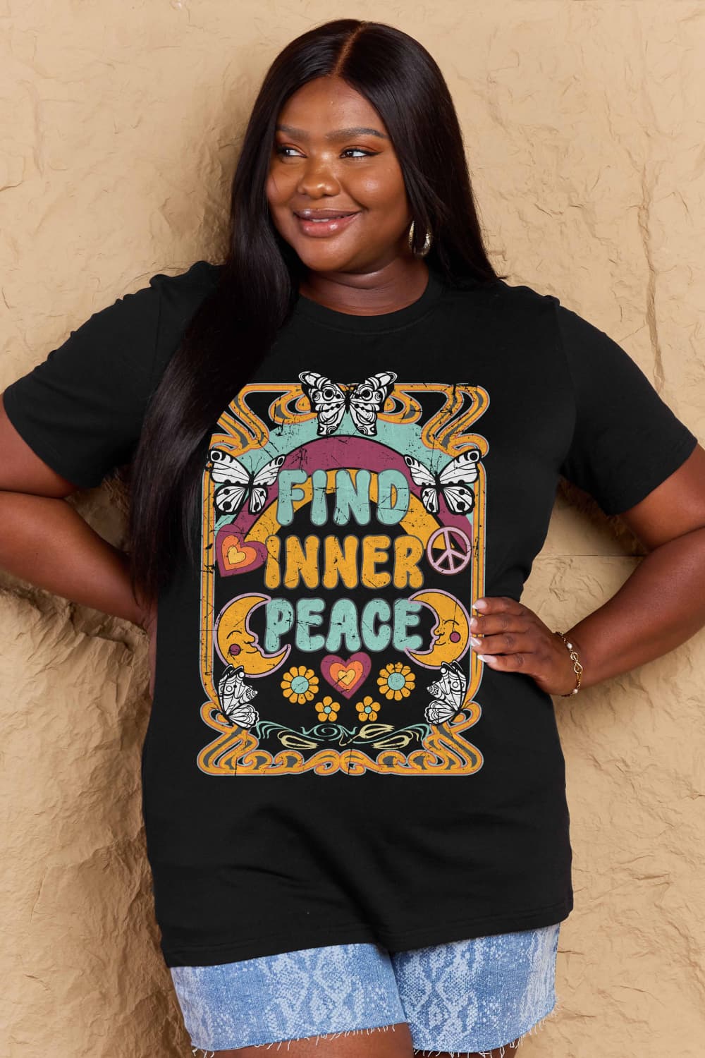 Simply Love Full Size FIND INNER PEACE Graphic Cotton T-Shirt-Angel Casuals