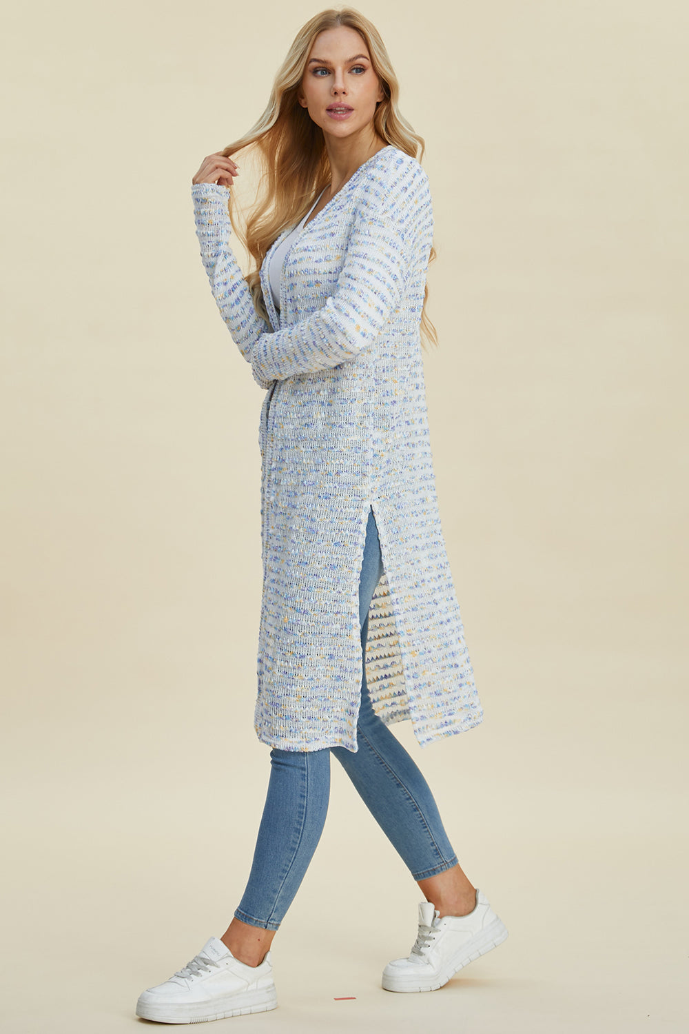 Double Take Full Size Open Front Longline Cardigan-Angel Casuals