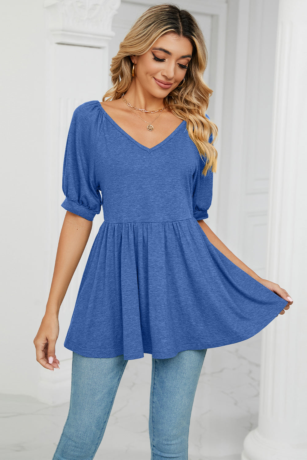 V-Neck Babydoll Top-Angel Casuals