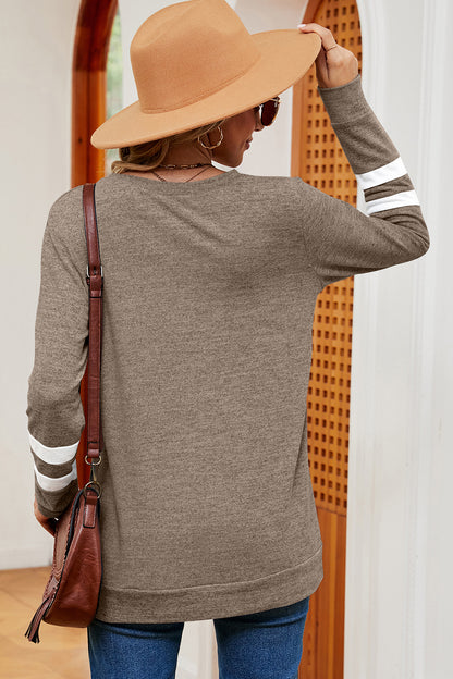 Striped V-Neck Long Sleeve T-Shirt-Angel Casuals