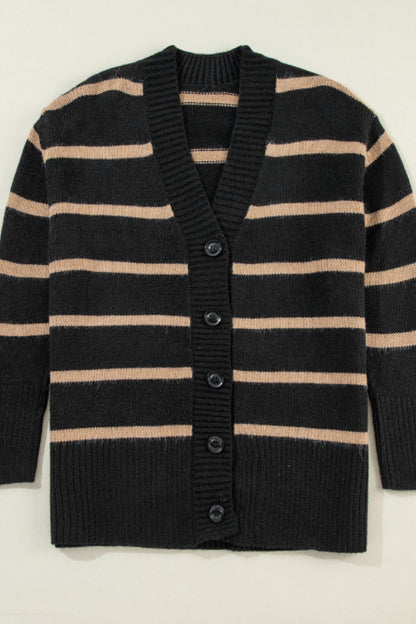 Striped Button Down Long Sleeve Cardigan-Angel Casuals