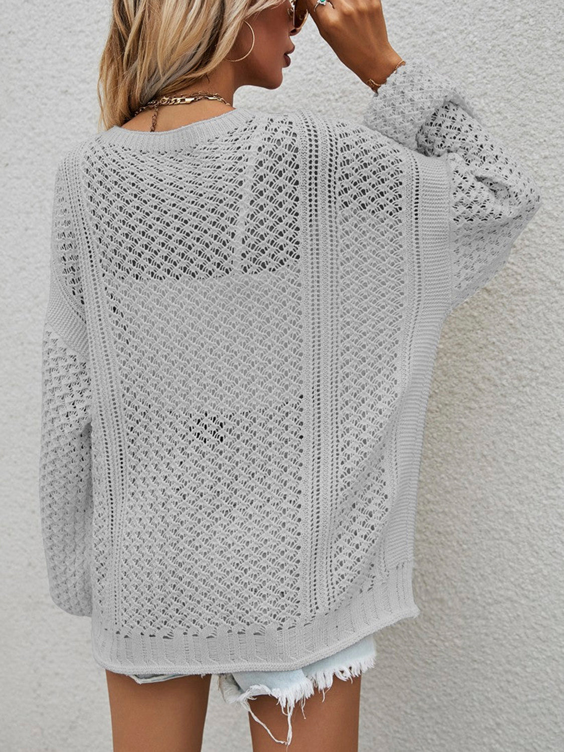 Openwork Button Front Cardigan-Angel Casuals