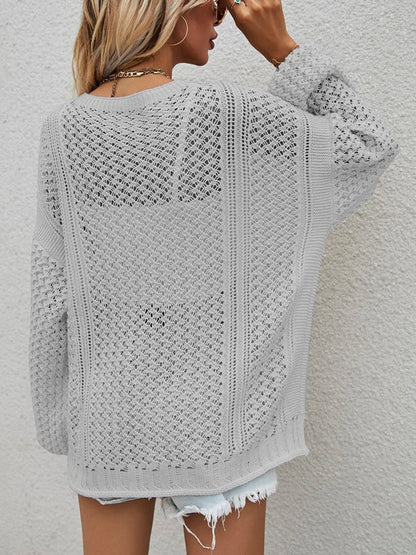 Openwork Button Front Cardigan-Angel Casuals