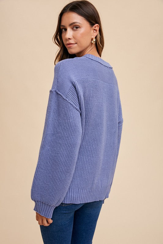 Annie Wear Half Button Ribbed Hem Sweater-Angel Casuals