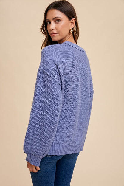 Annie Wear Half Button Ribbed Hem Sweater-Angel Casuals