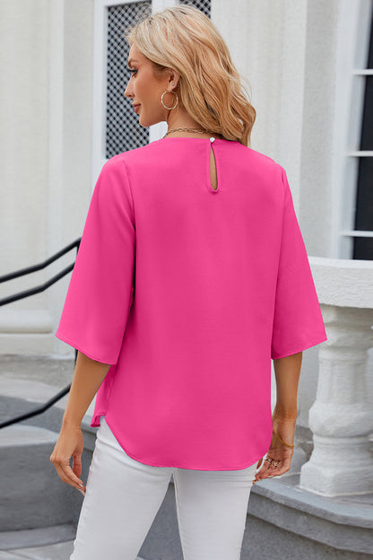 Round Neck Slit Half Sleeve Top-Angel Casuals