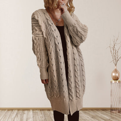 Cable-Knit Open Front Dropped Shoulder Cardigan-Angel Casuals