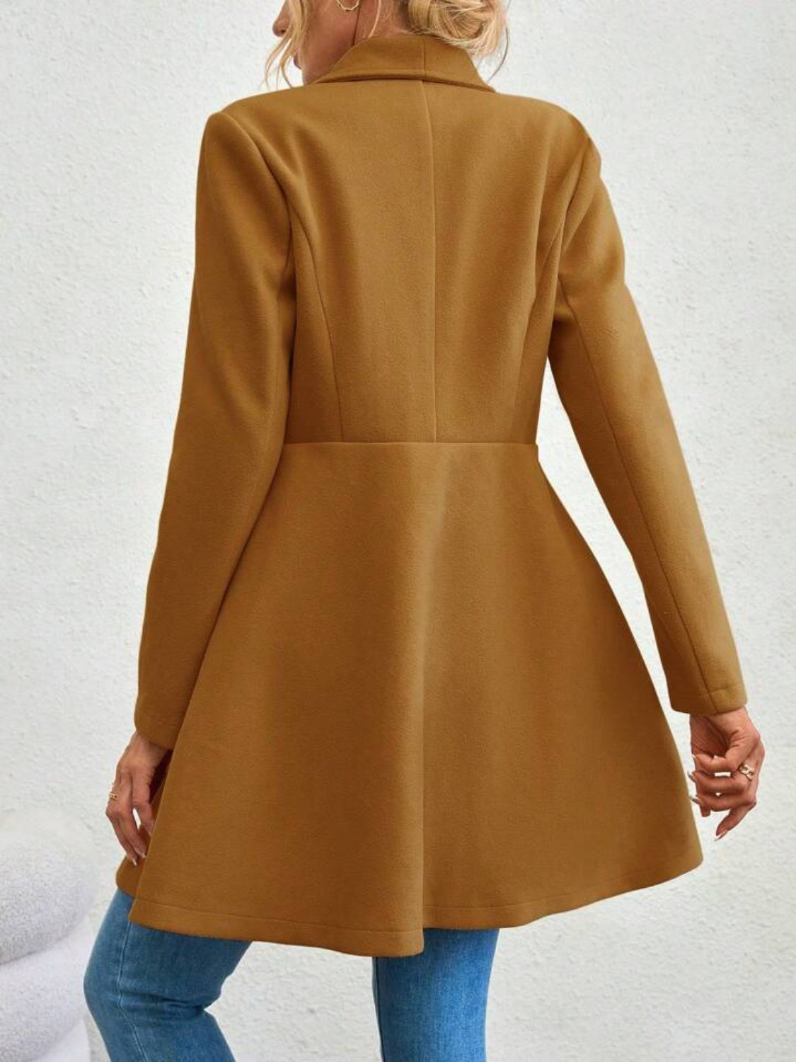 Collared Neck Button Up Long Sleeve Coat-Angel Casuals