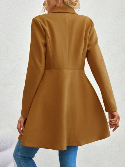Collared Neck Button Up Long Sleeve Coat-Angel Casuals