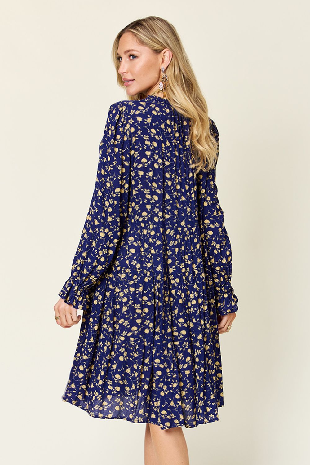 Double Take Full Size Printed Ruffle Hem Long Sleeve Dress-Angel Casuals