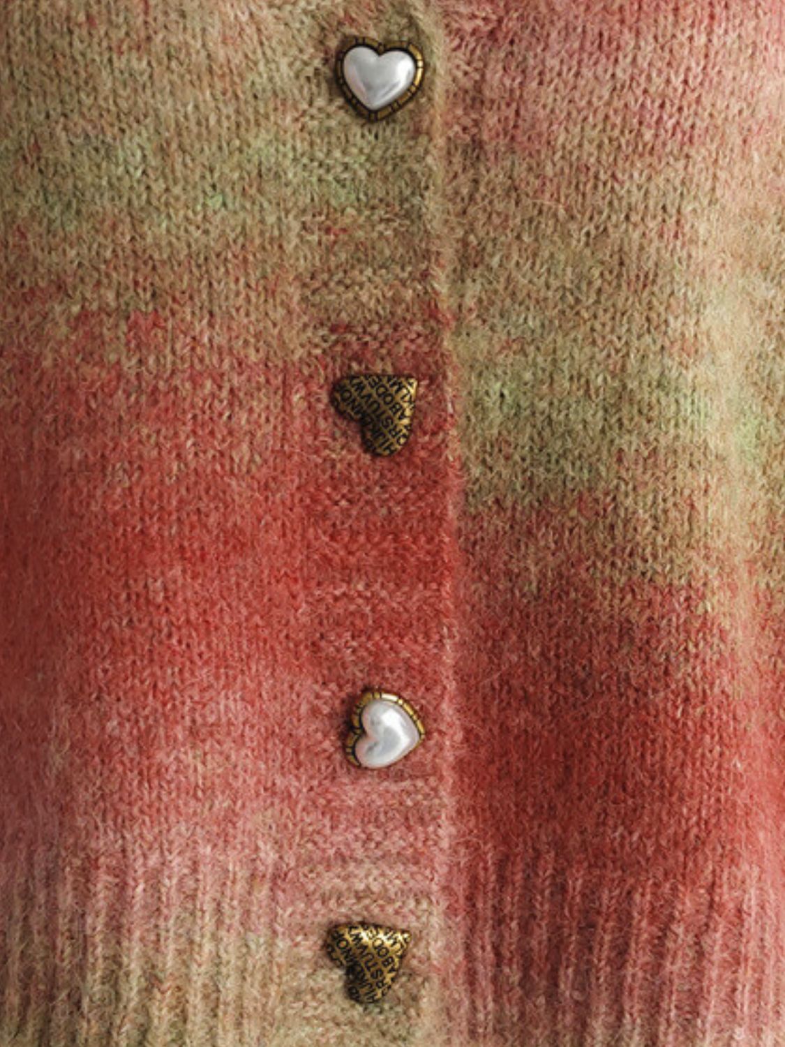 Gradient Heart Shape Button V-Neck Cardigan-Angel Casuals