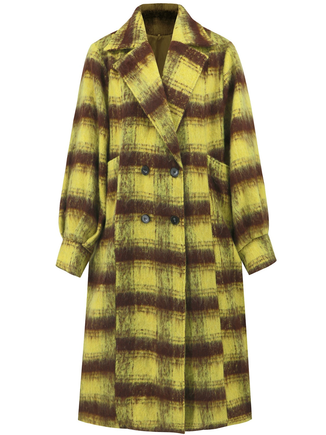 Contrast Double-Breasted Long Sleeve Longline Coat-Angel Casuals