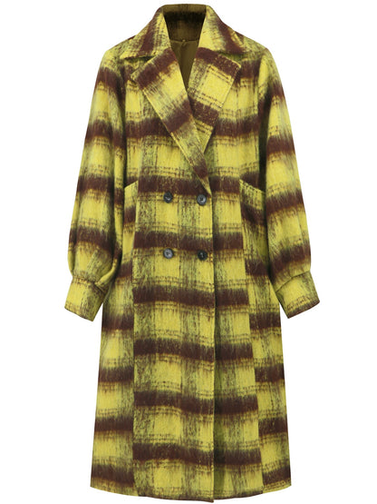 Contrast Double-Breasted Long Sleeve Longline Coat-Angel Casuals