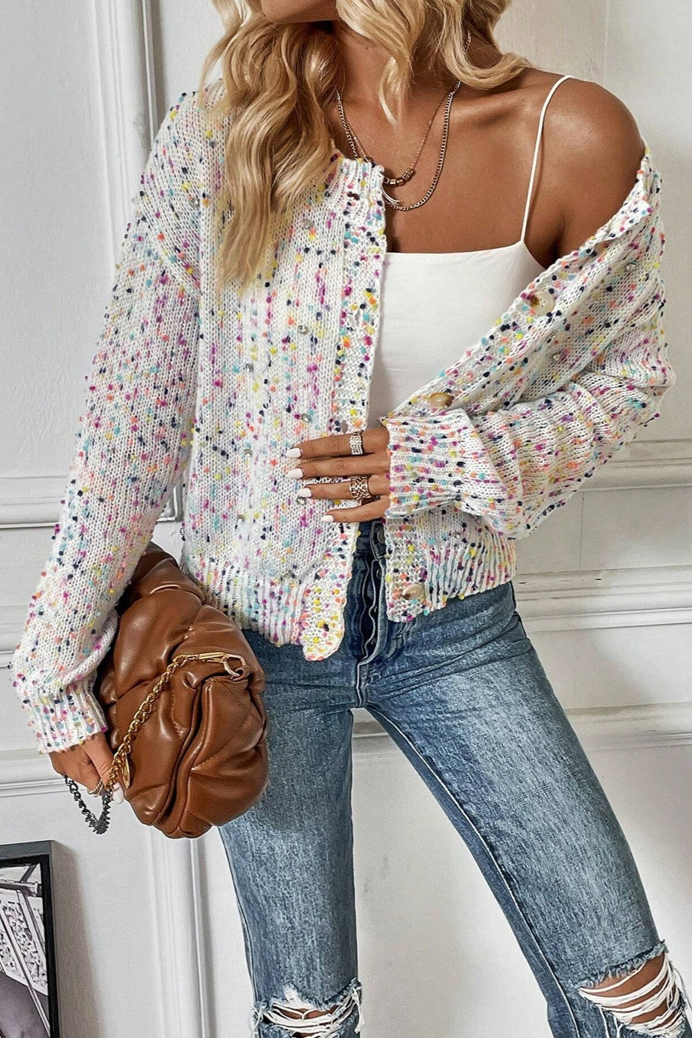 Confetti Button Up Long Sleeve Cardigan-Angel Casuals