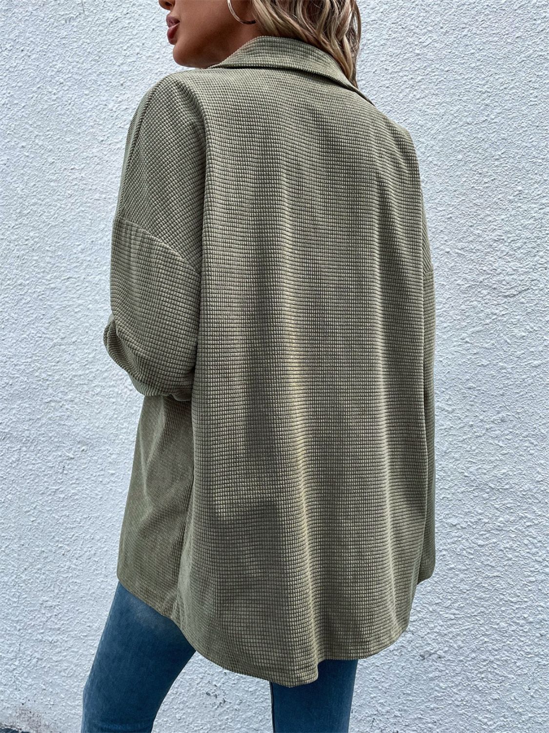 Snap Down Collared Neck Drop Shoulder Jacket-Angel Casuals