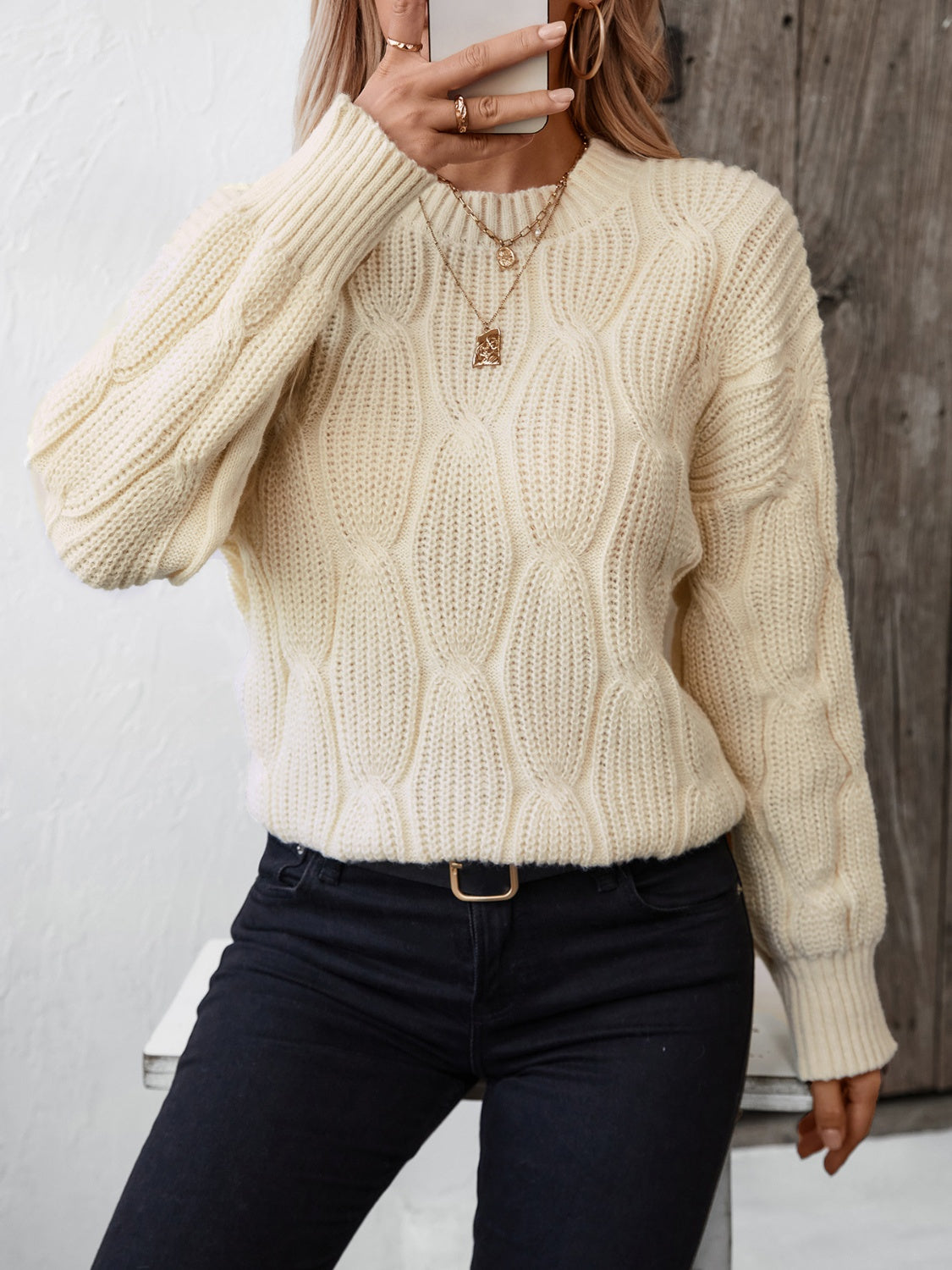 Round Neck Dropped Shoulder Sweater-Angel Casuals