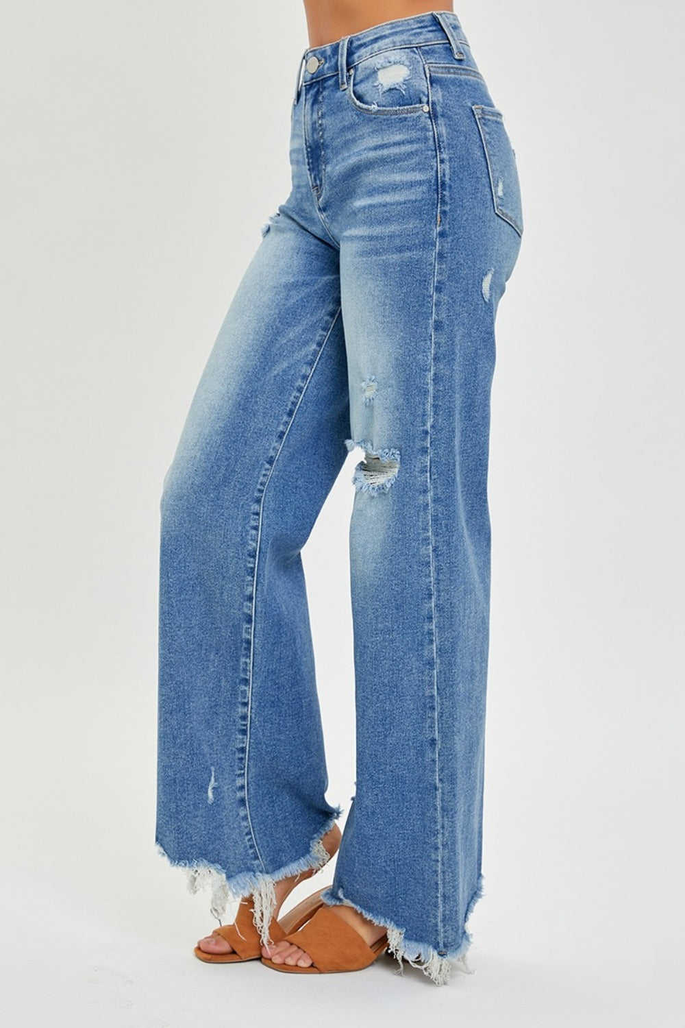 RISEN Full Size High Rise Frayed Hem Wide Leg Jeans-Angel Casuals