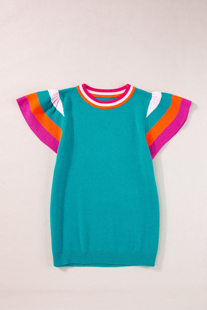 Color Block Round Neck Knit Top-Angel Casuals