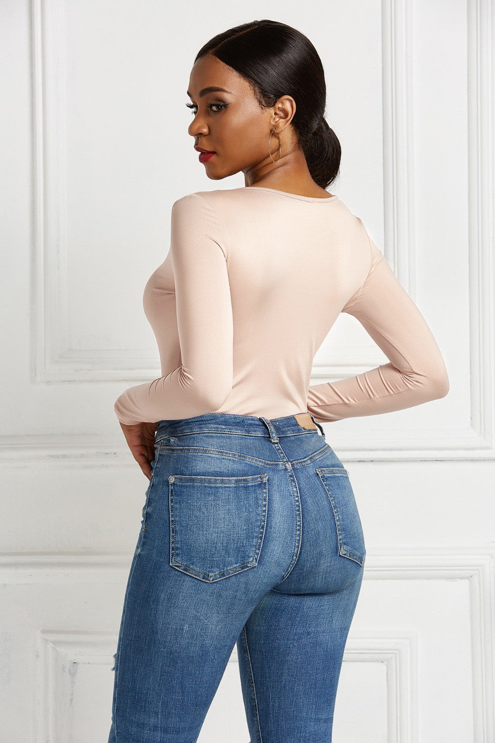 Half Zip Scoop Neck Long Sleeve Bodysuit-Angel Casuals