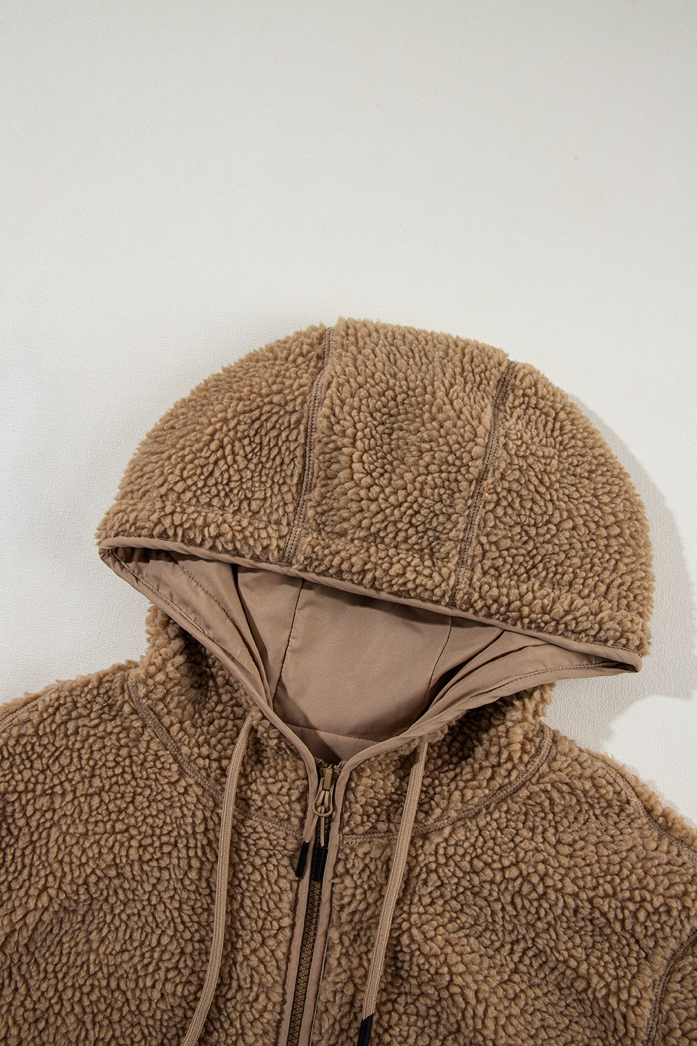 Drawstring Fleece Zip Up Hooded Jacket-Angel Casuals