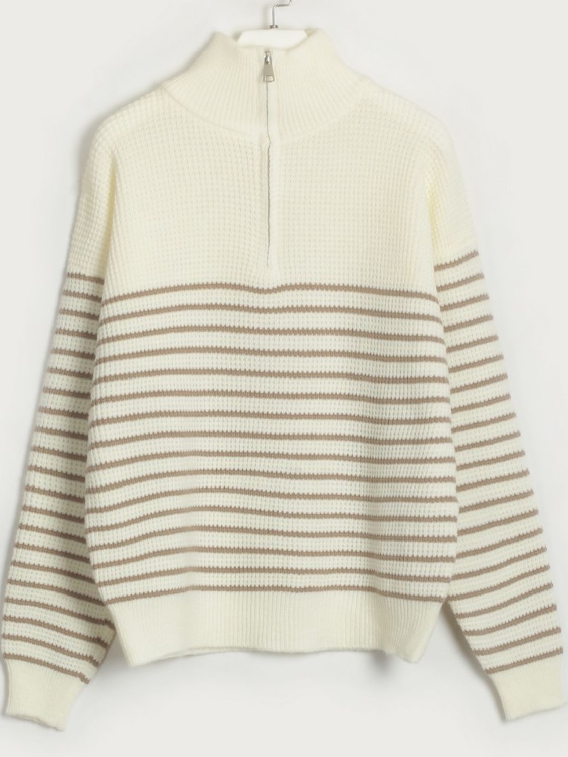 Striped Half Zip Long Sleeve Sweater-Angel Casuals