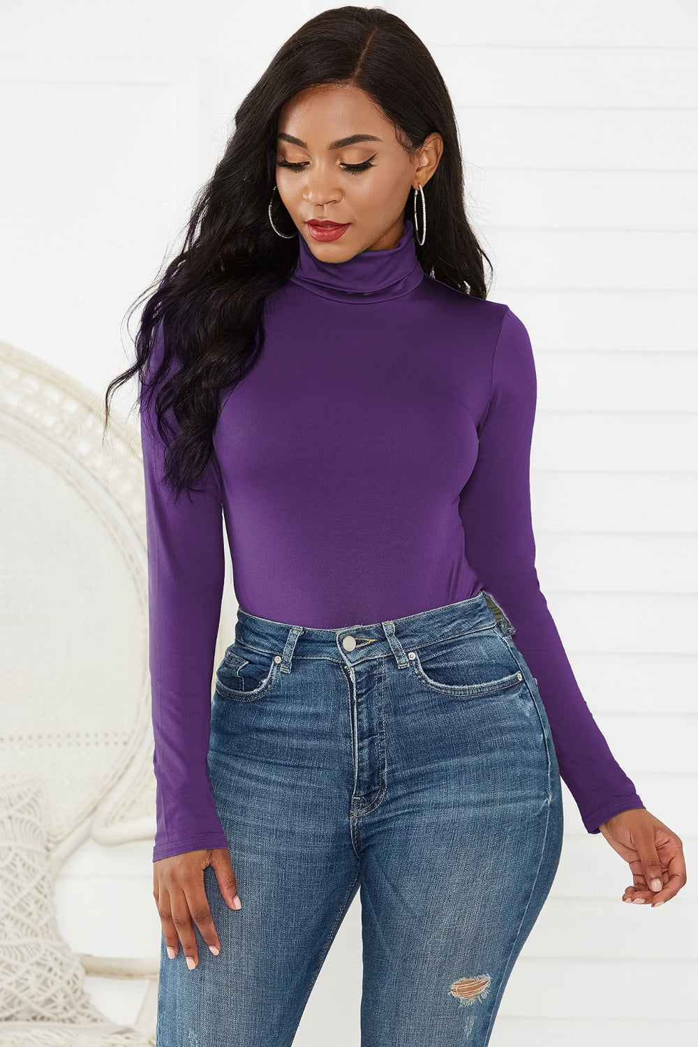 Turtleneck Long Sleeve Bodysuit-Angel Casuals