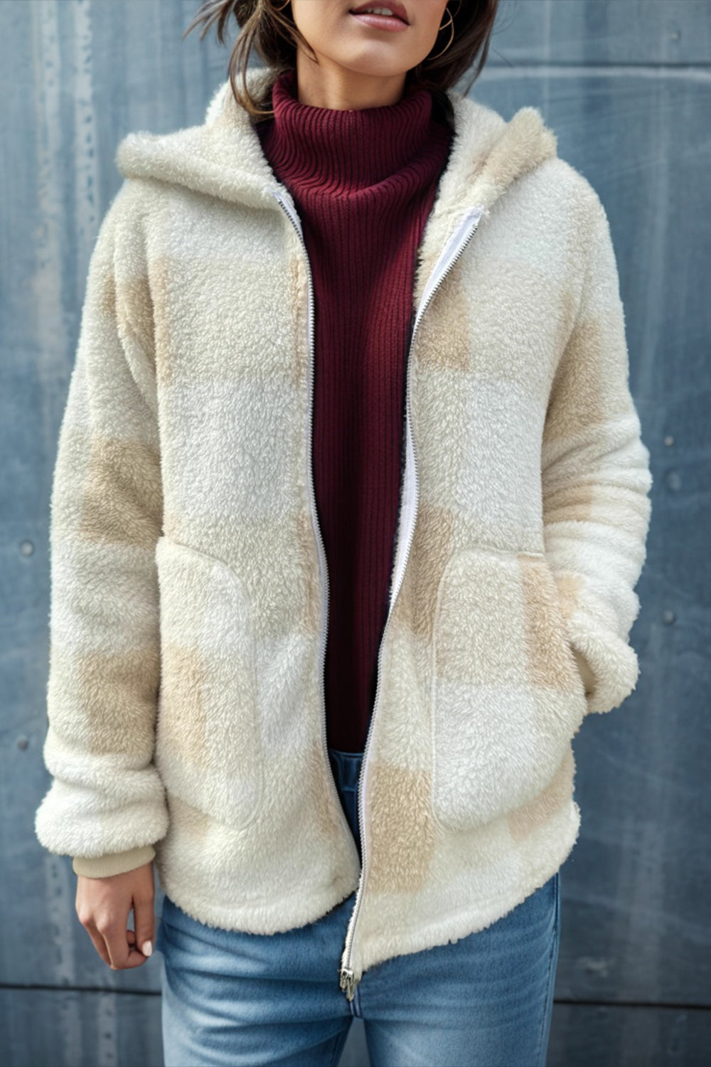 Double Take Full Size Plaid Long Sleeve Hooded Coat-Angel Casuals