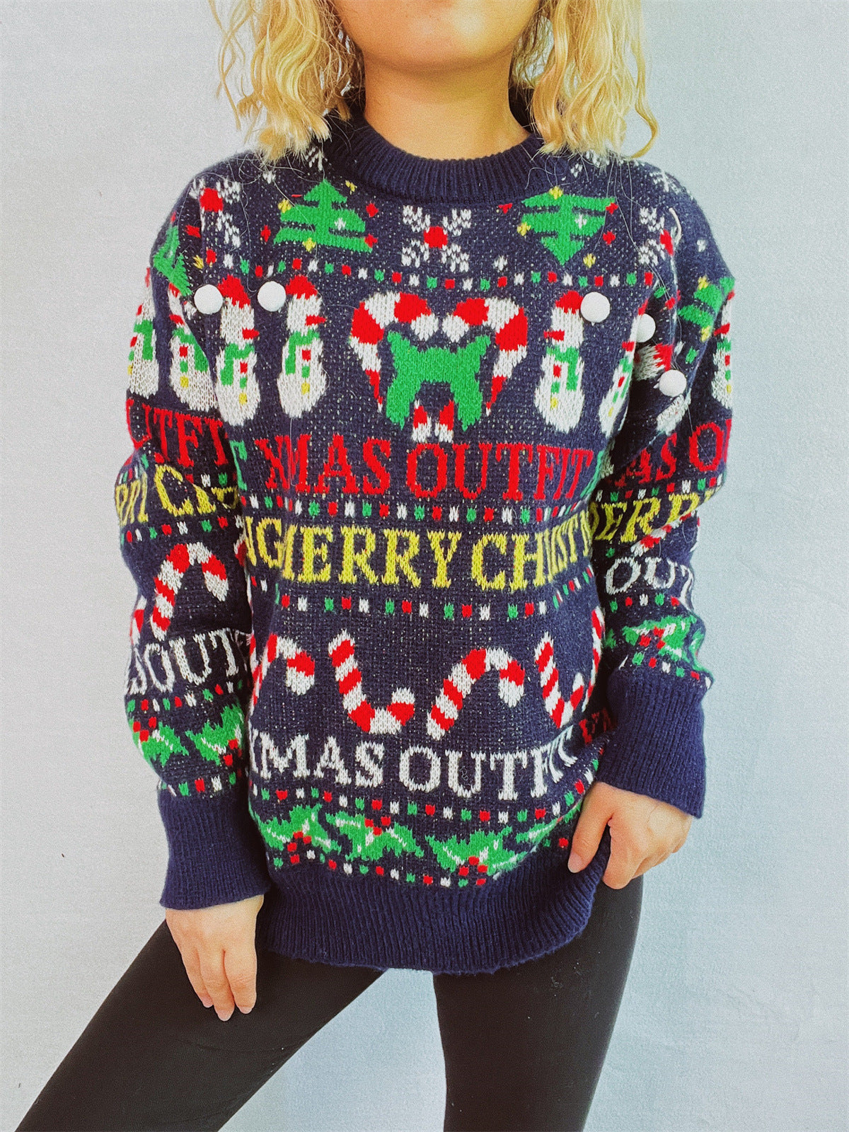 Christmas Pattern Round Neck Long Sleeve Sweater-Angel Casuals