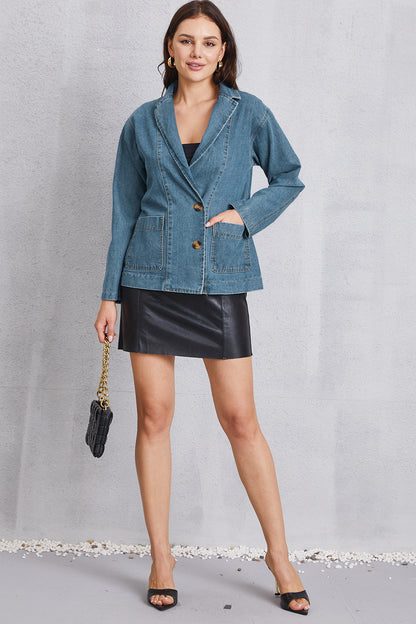 Pocketed Button Up Denim Jacket-Angel Casuals