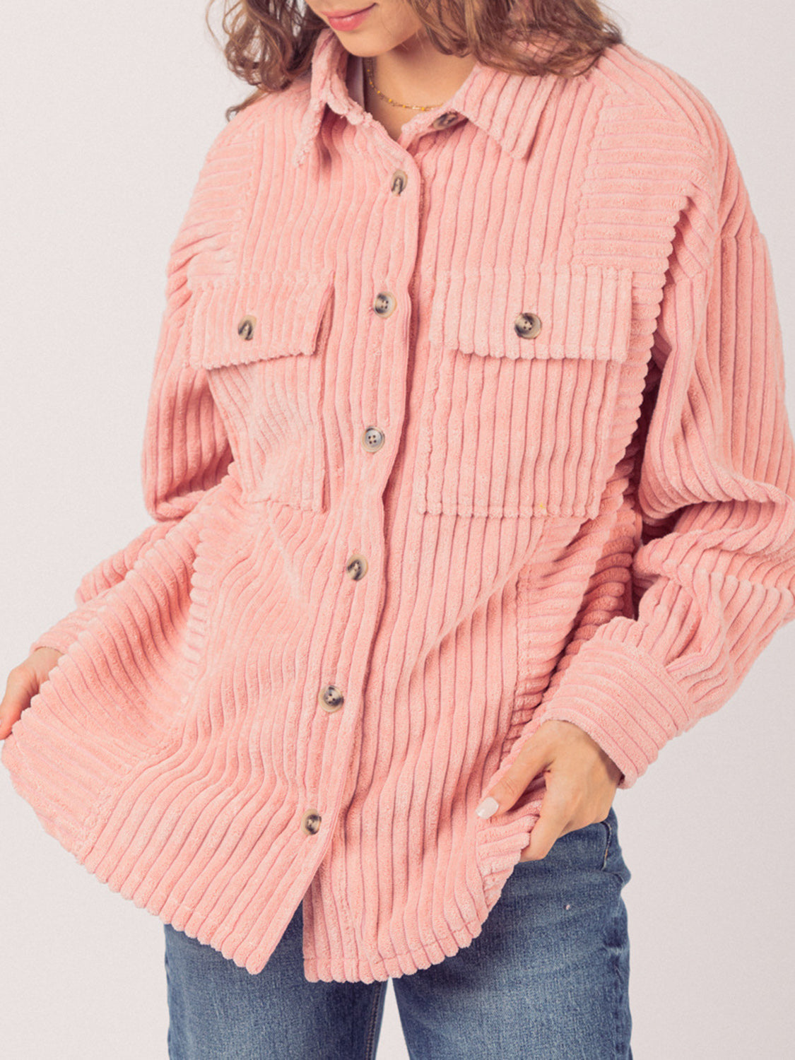 Button Up Long Sleeve Corduroy Jacket-Angel Casuals