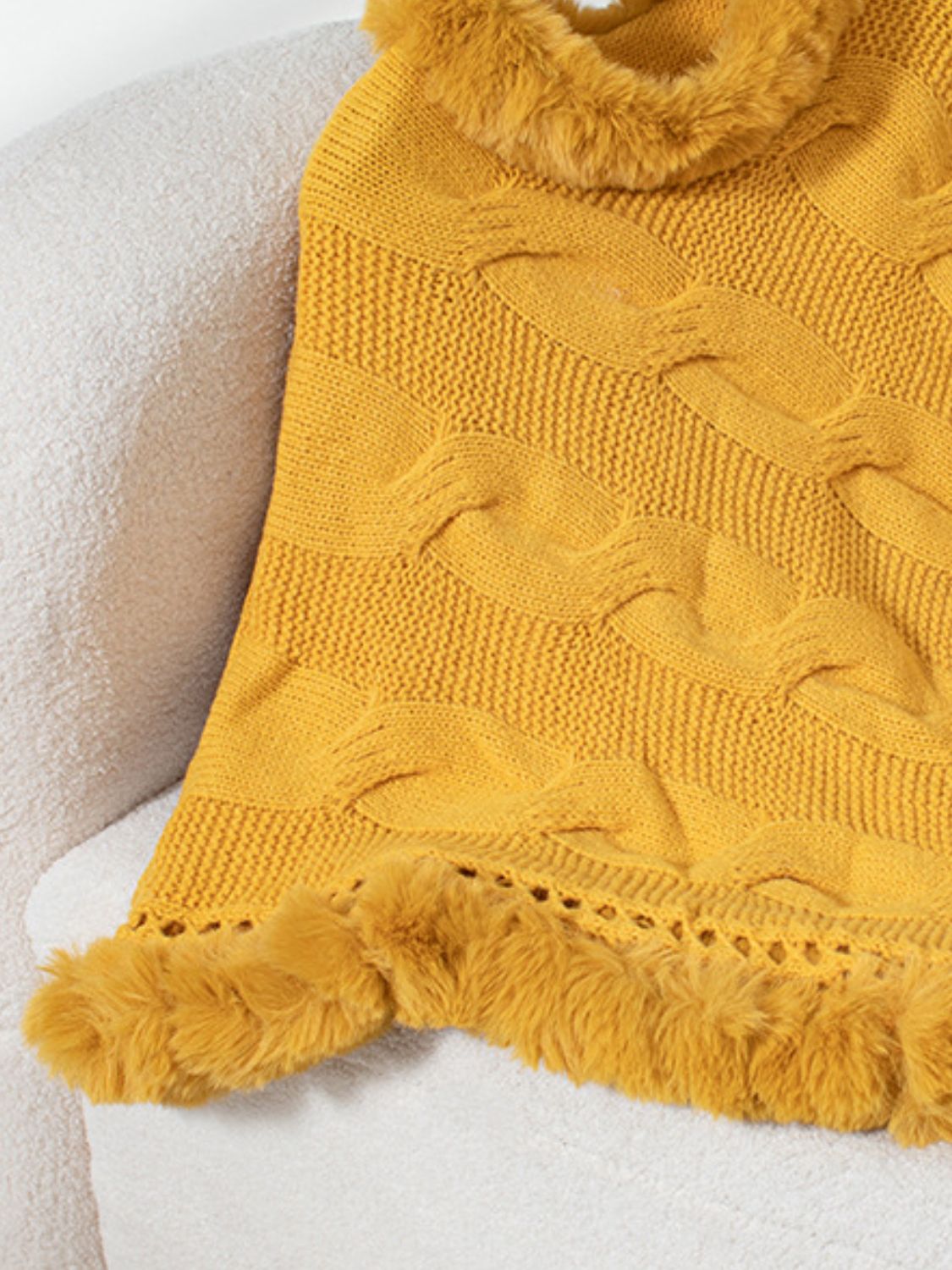 Fuzzy Hem Cable-Knit Poncho-Angel Casuals