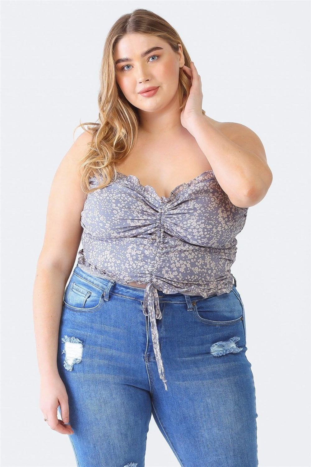 Zenobia Plus Size Drawstring Smocked Floral Tube Top-Angel Casuals