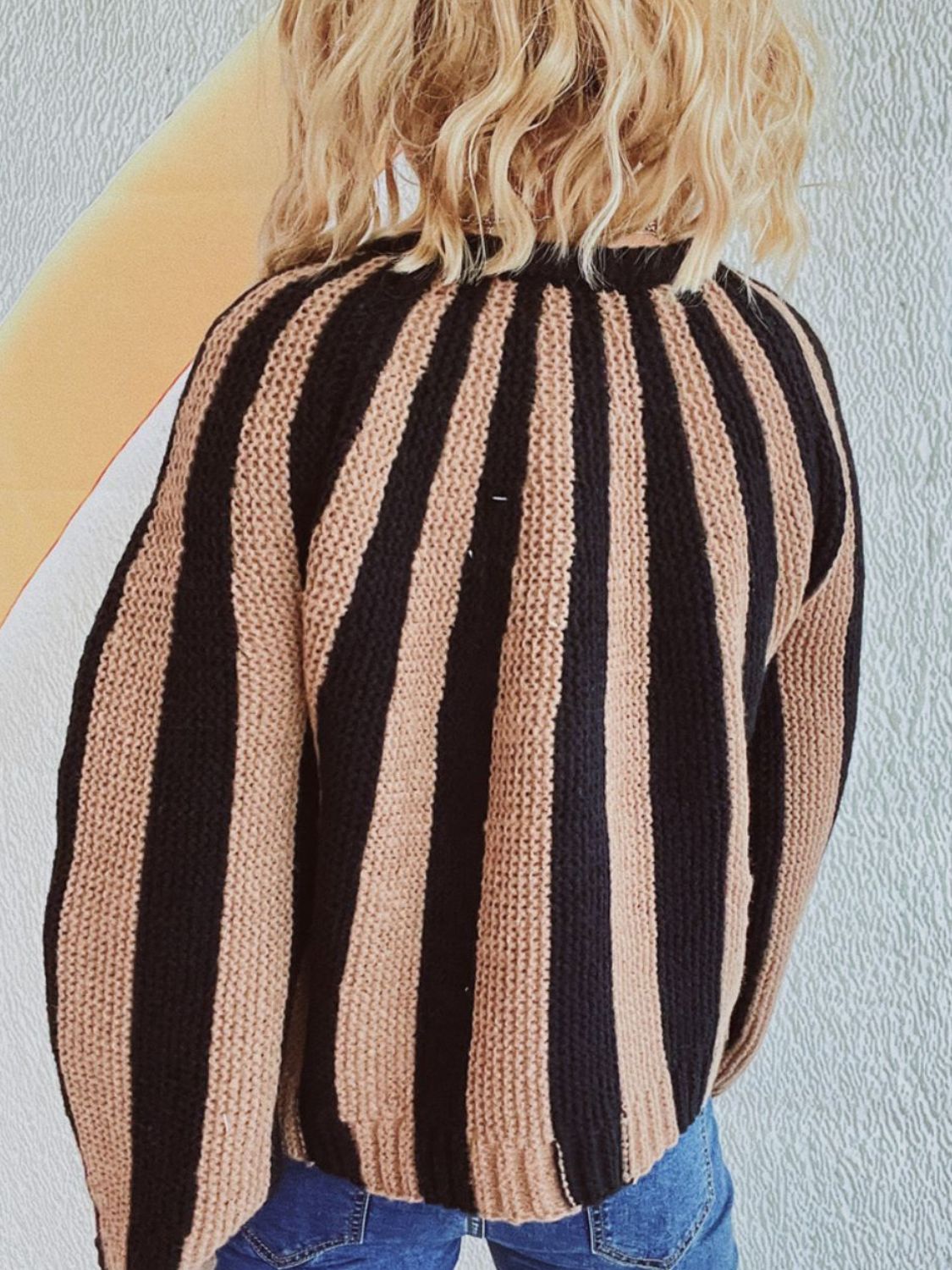 Contrast Stripes Button Down Long Sleeve Cardigan-Angel Casuals