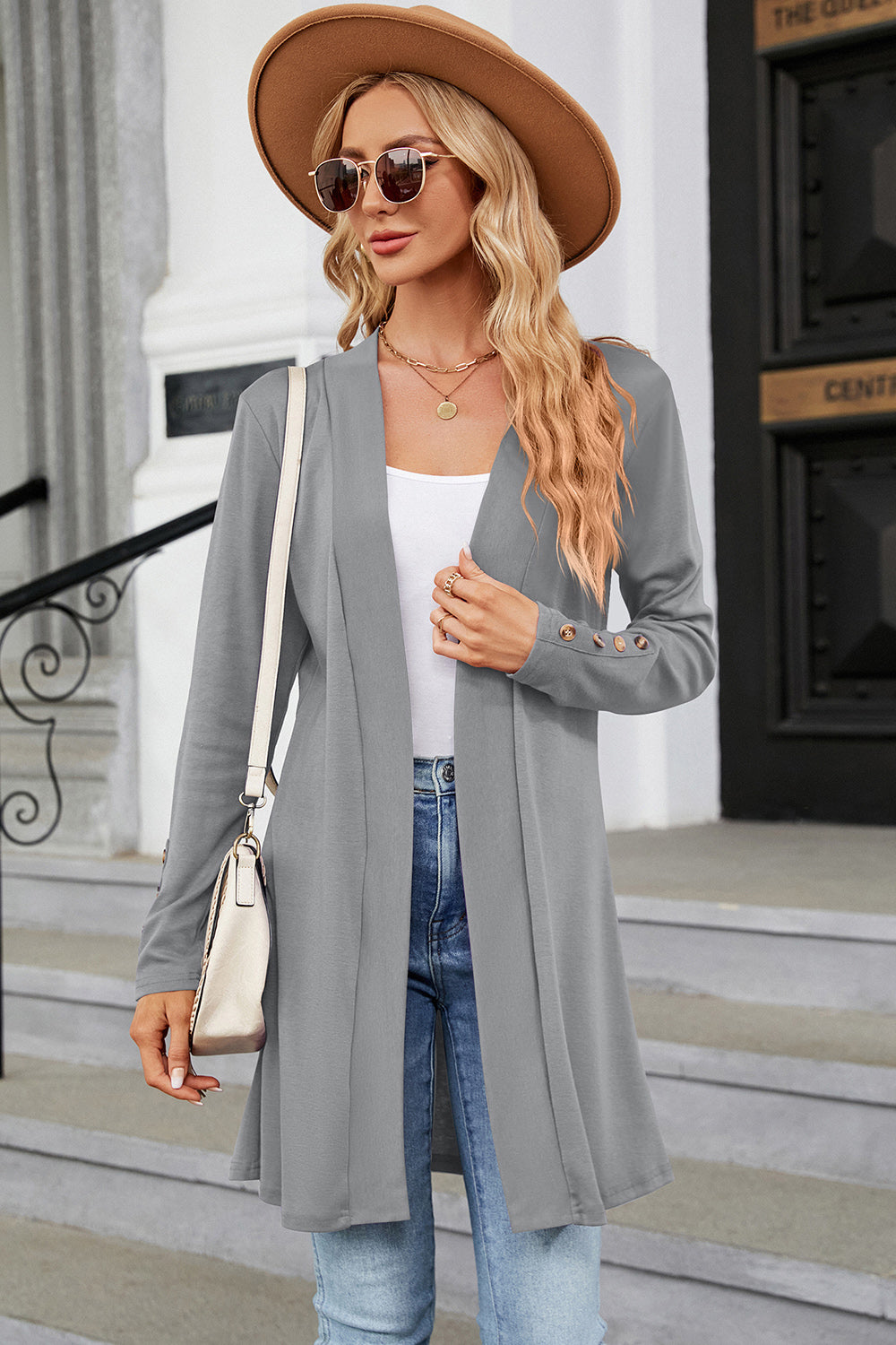 Open Front Long Sleeve Cardigan-Angel Casuals