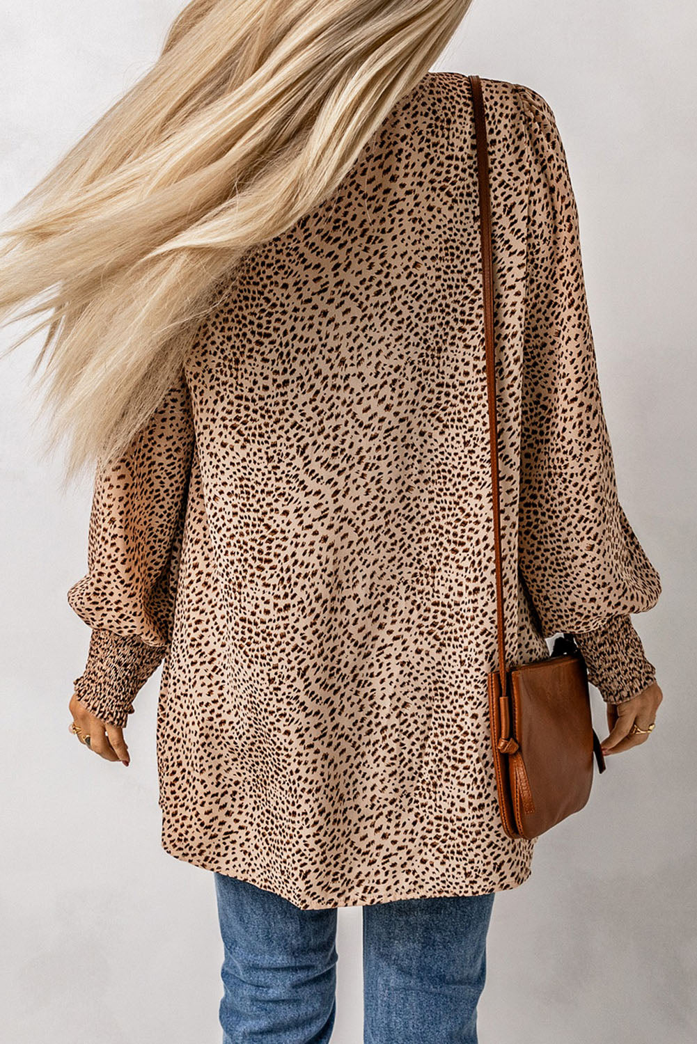 Leopard Print Balloon Sleeve Cardigan-Angel Casuals